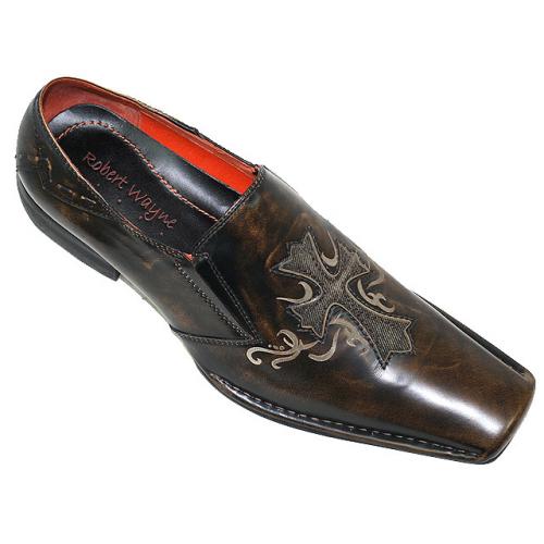 Robert Wayne "Lamp" Brown with Cross Design Denim On Front Leather Loafers